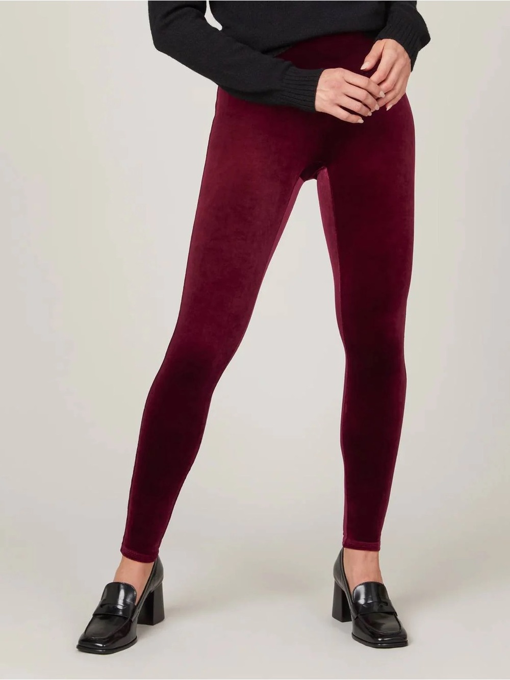 SPANX Velvet High-Waist Leggings in Burgundy